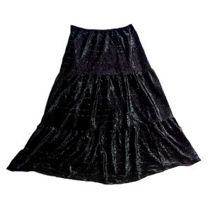 90’s Sparkly Velvet Black Velour Elegant Tiered Maxi Ruffle Skirt Whimsigoth